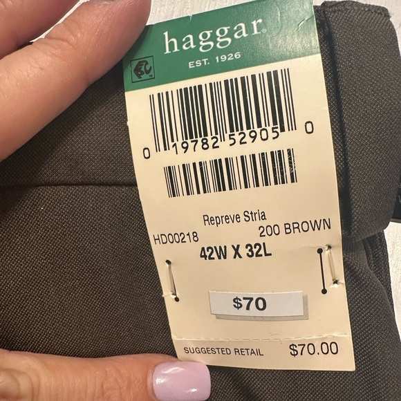 Haggar E-Clo Smart Fiber Dress Pants 42x32 Brown Classic Fit No Iron - Picture 8 of 9